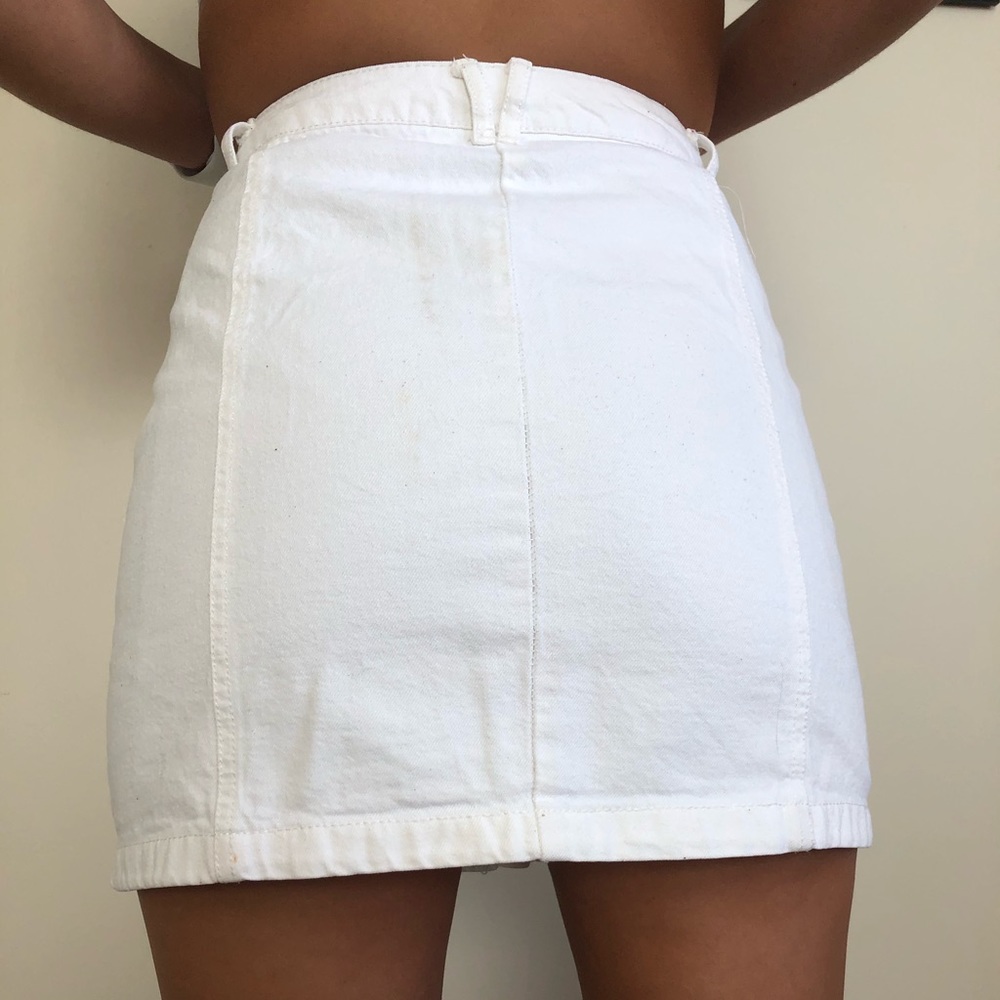 Stradivarius White Button-Up Jean Skirt